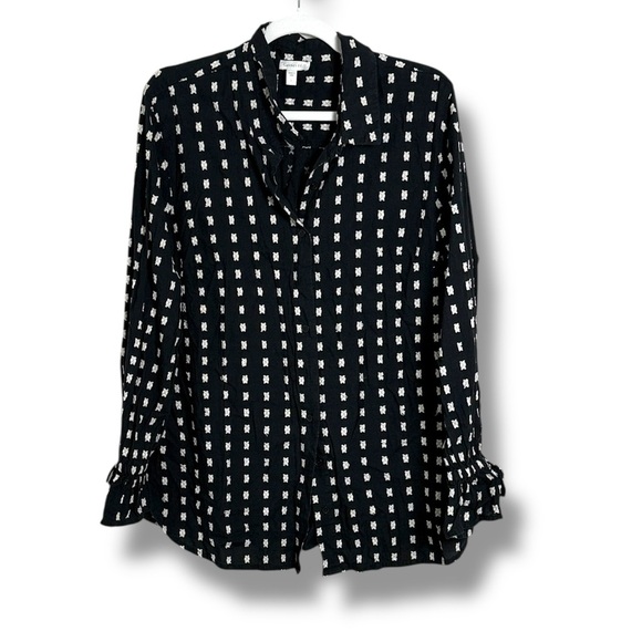 Garnet Hill Tabitha Organic Cotton Button Down Tunic Size Large Black & White - Picture 1 of 7